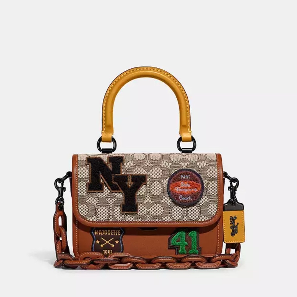 Coach Rogue Top Handle Bag In Signature Textile Jacquard With Varsity patches